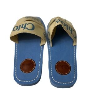 Chloe Blue and Tan Sandals Casual Slip-On. NWOT